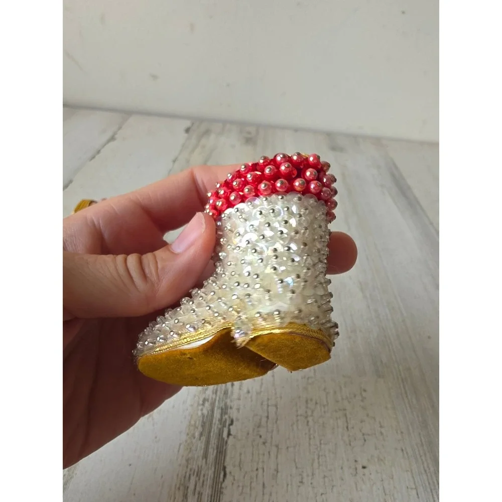 Vintage pushpin Santa boot shoe sequin ornament pearls Xmas tree
